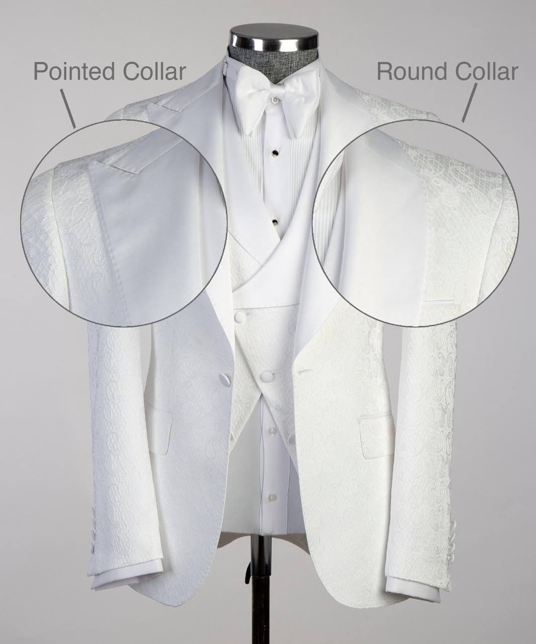 Men's White Patterned Tuxedo-Asymmetrical Satin Lapel