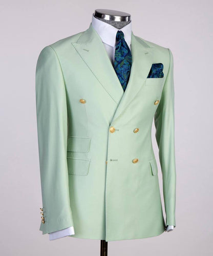 Double Breasted Green Suit Peak Lapel 2pc