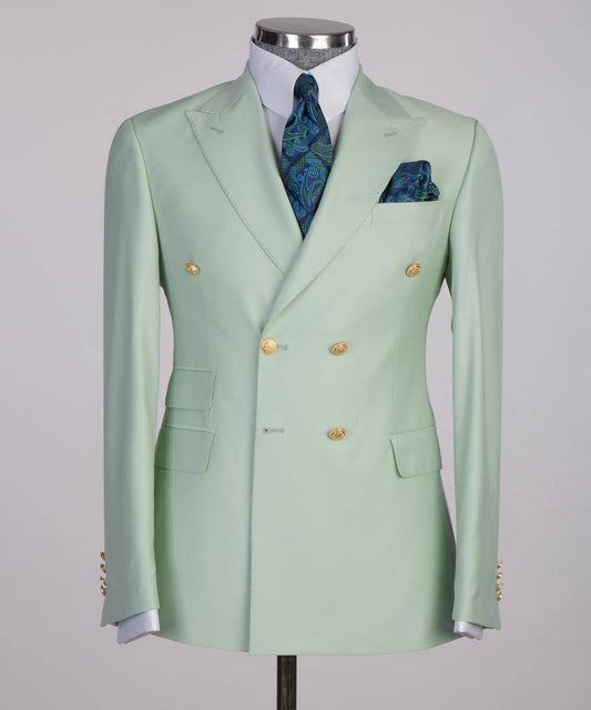 Double Breasted Green Suit Peak Lapel 2pc