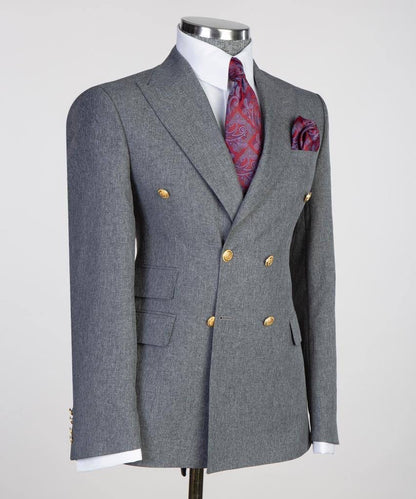 Double Breasted Grey Suit Peak Lapel 2pc