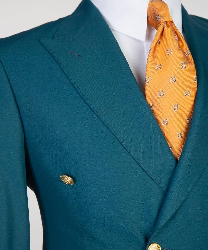 Double Breasted Green Suit Peak Lapel 2pc