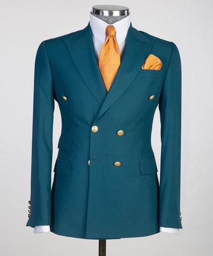 Double Breasted Green Suit Peak Lapel 2pc