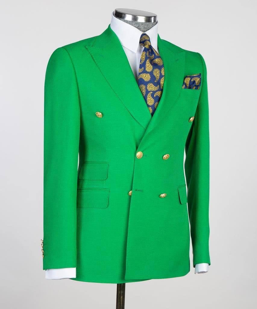 Double Breasted Green Suit Peak Lapel 2pc