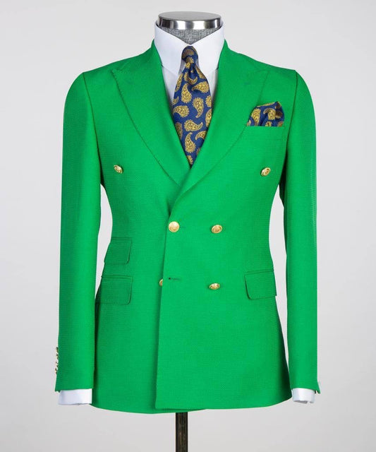 Double Breasted Green Suit Peak Lapel 2pc