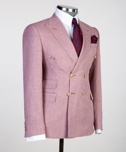 Double Breasted Pink Suit Peak Lapel 2pc