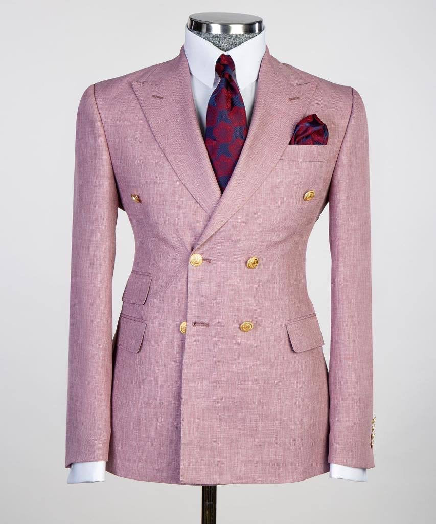 Double Breasted Pink Suit Peak Lapel 2pc