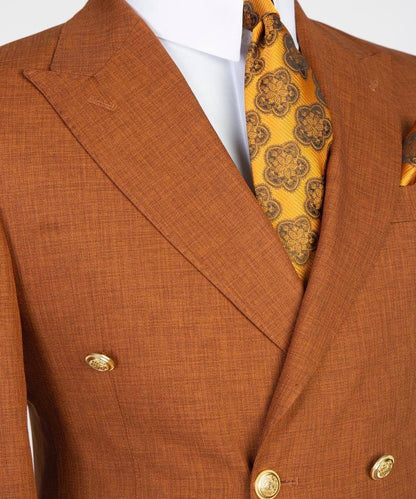 Double Breasted Camel Suit Peak Lapel 2pc