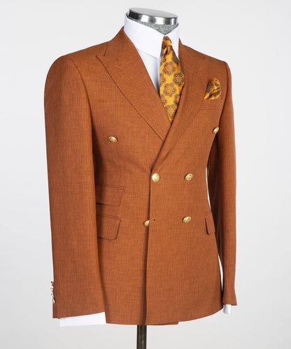 Double Breasted Camel Suit Peak Lapel 2pc