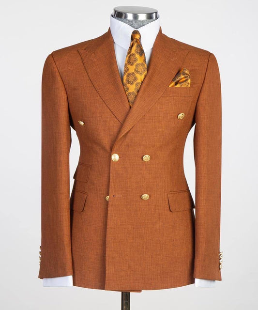 Double Breasted Camel Suit Peak Lapel 2pc