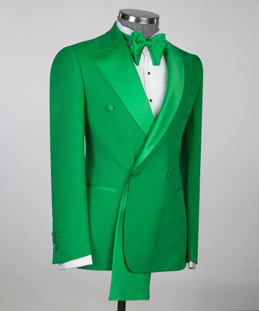 Costume croisé, 2 pièces, vert, design châle, idéal pour toutes les occasions...