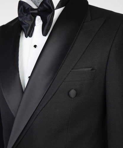 Costume croisé, 2 pièces, noir, revers en satin, design châle, idéal pour toutes les occasions...