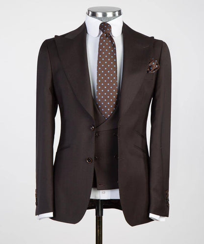 Men's 3 Piece Classic Brown Suit