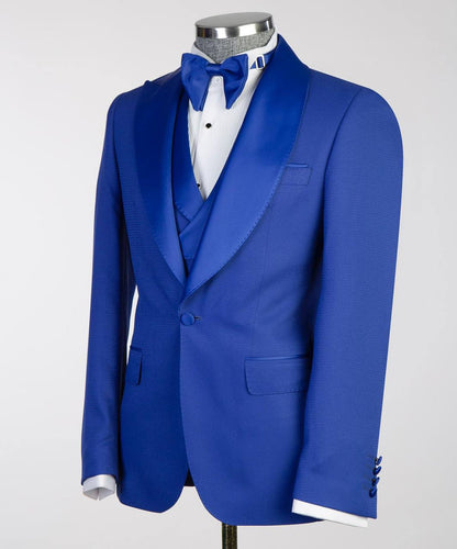 Men's Blue Tuxedo-Asymmetrical Satin Lapel