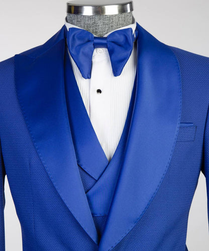 Men's Blue Tuxedo-Asymmetrical Satin Lapel