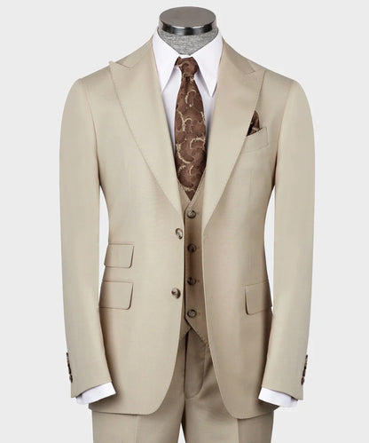 Costume 3 pièces pour homme, beige, revers en pointe, idéal pour mariage, affaires, bal, célébrations, fêtes, USP 