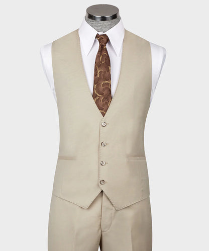 Costume 3 pièces pour homme, beige, revers en pointe, idéal pour mariage, affaires, bal, célébrations, fêtes, USP 