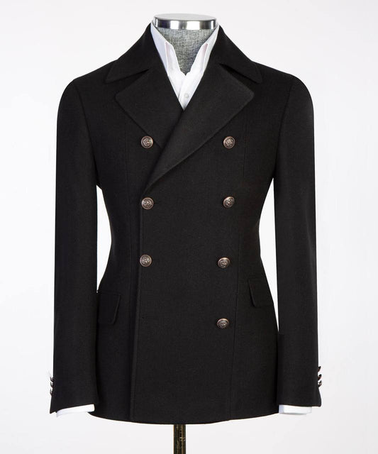 Black Double Breasted Coat for Men