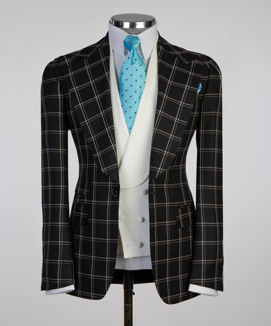 Plaid 3-Piece Suit-Black