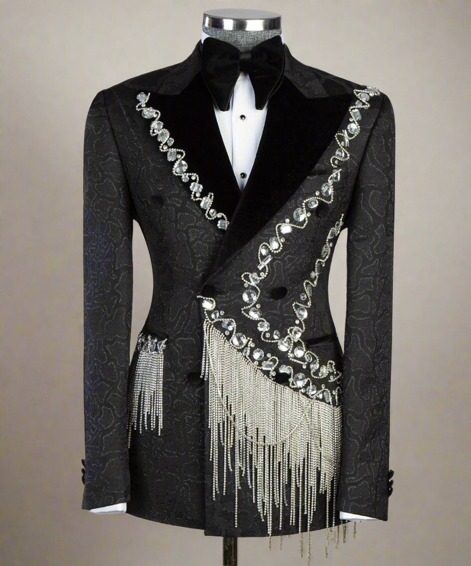 Black Tuxedo, Silver Stoned, Shawl Design