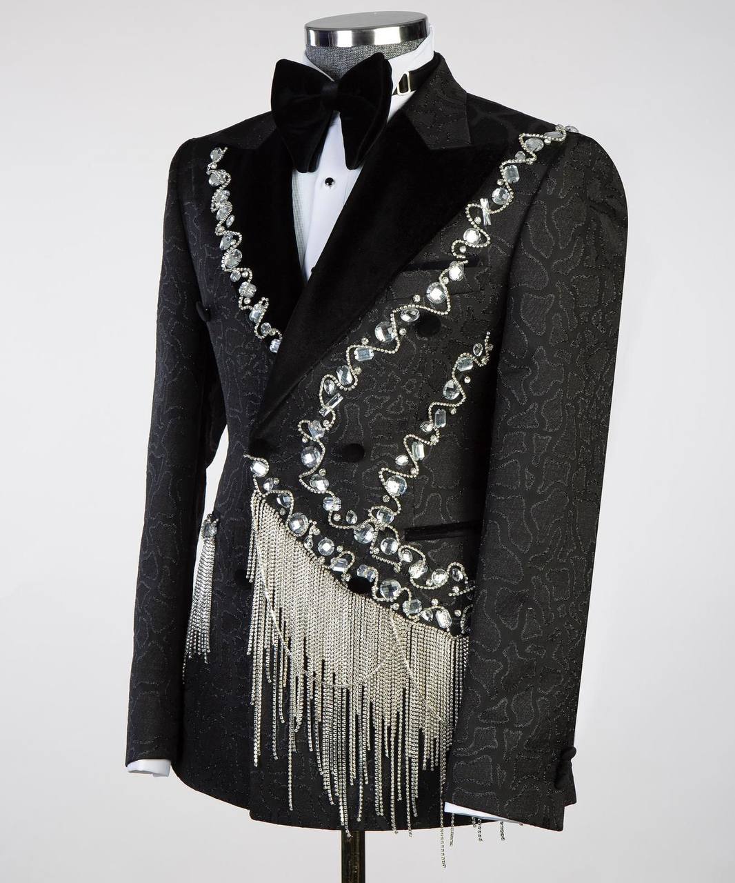 Black Tuxedo, Silver Stoned, Shawl Design