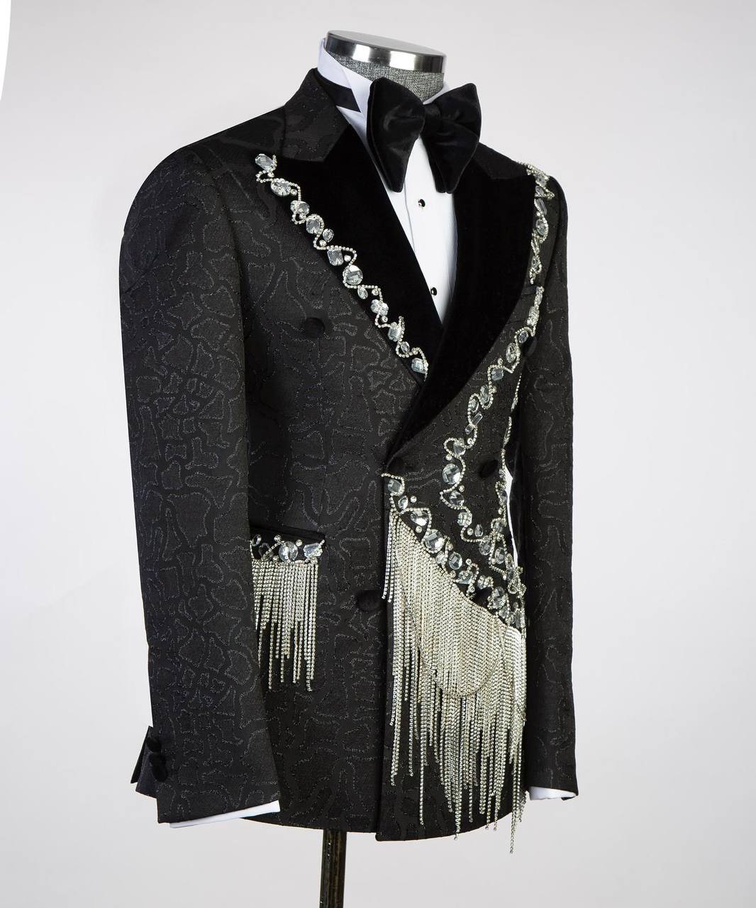 Black Tuxedo, Silver Stoned, Shawl Design