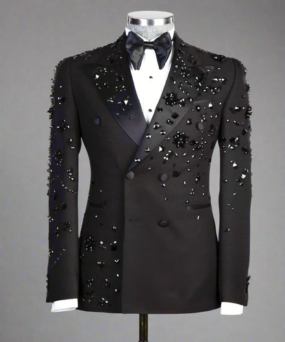 Exclusive Black Tuxedo, Beaded Stone Stitched