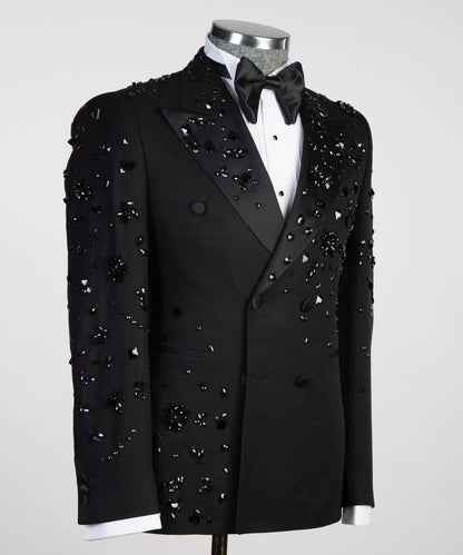 Exclusive Black Tuxedo, Beaded Stone Stitched