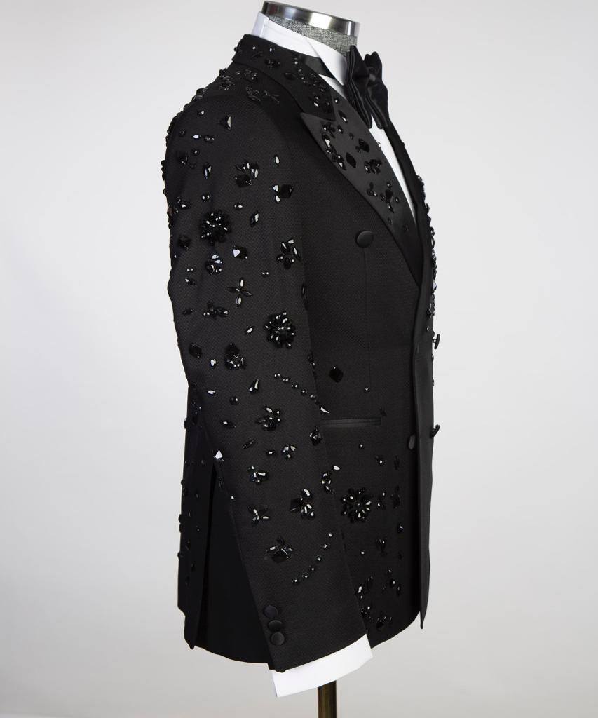 Exclusive Black Tuxedo, Beaded Stone Stitched