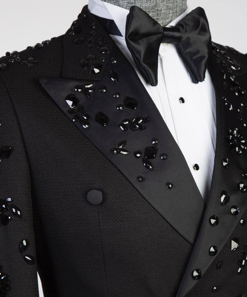 Exclusive Black Tuxedo, Beaded Stone Stitched