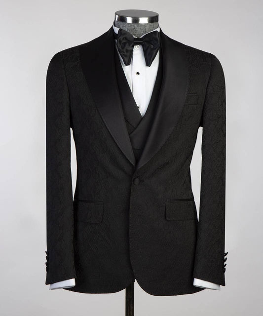 Men's Black Tuxedo-Asymmetrical Satin Lapel