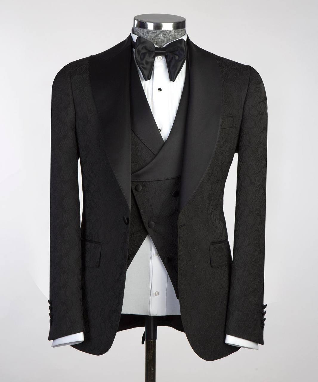 Men's Black Tuxedo-Asymmetrical Satin Lapel