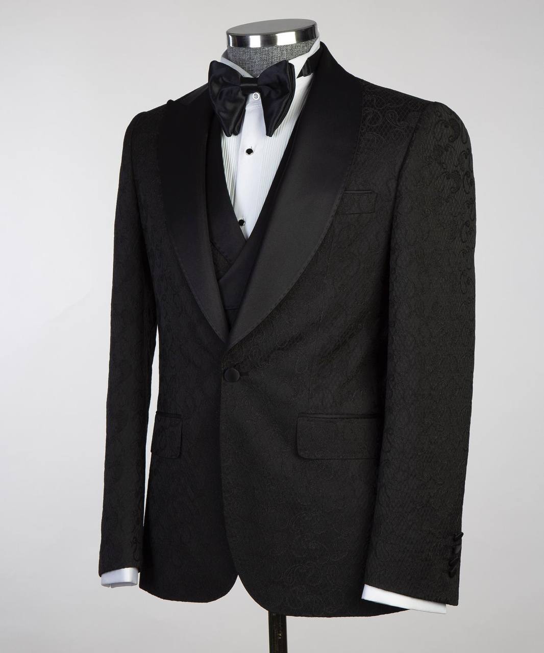 Men's Black Tuxedo-Asymmetrical Satin Lapel