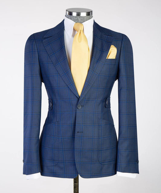 Men's Plaid Suit with Buttoned Belt