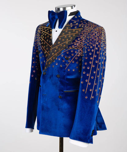 Costume 2 pièces à rayures croisées pour homme, costume bleu bébé, revers en pointe, conçu pour un look élégant, TPL