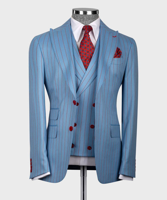 Men's Suit Set, %100 Wool, Striped, Blue