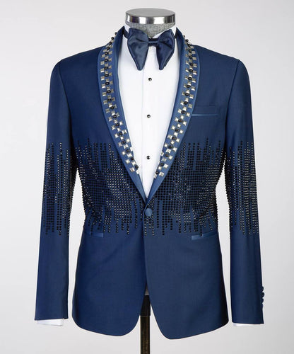 Exclusive Blue Tuxedo,2 Piece, Beaded, Stone Stitched