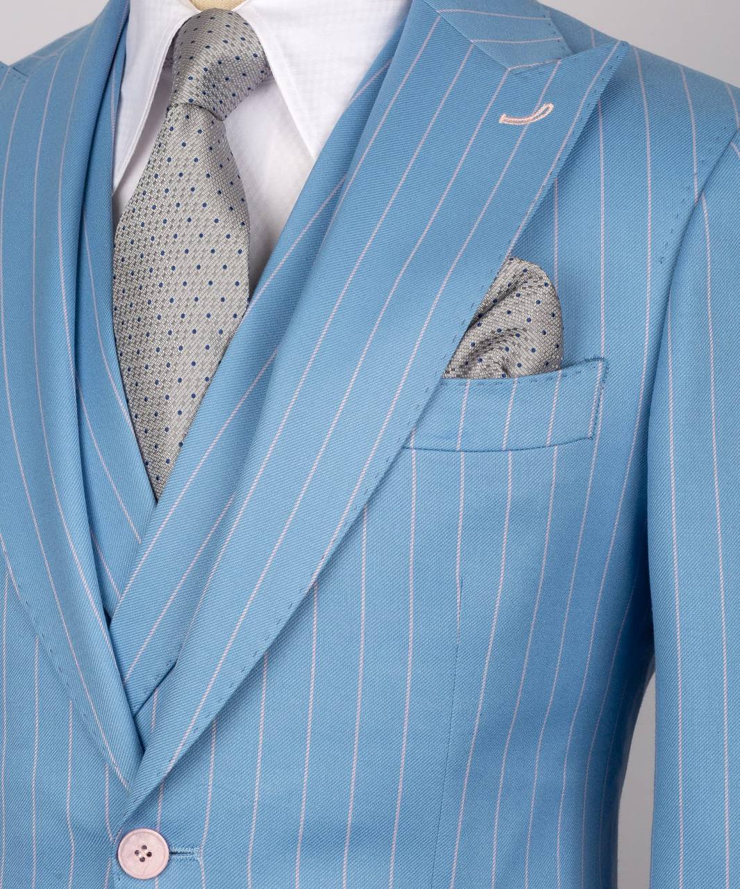 Men's Suit Set, %100 Wool, Striped, Blue