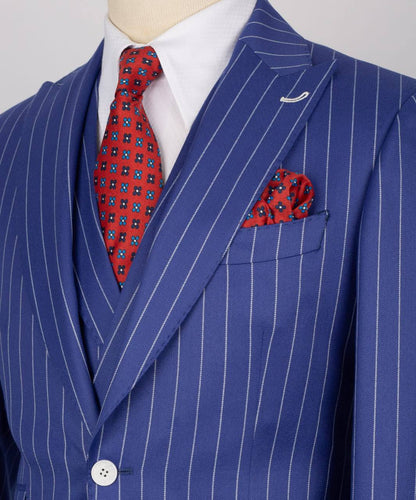 Men's Suit Set, %100 Wool, Striped, Blue