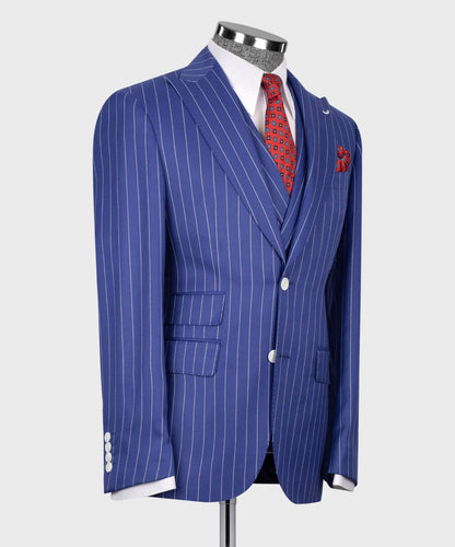 Men's Suit Set, %100 Wool, Striped, Blue