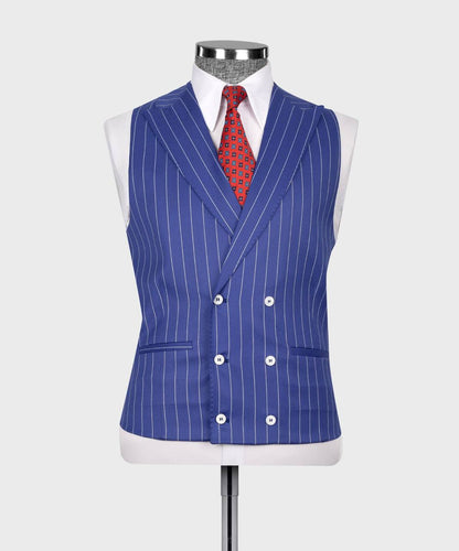 Men's Suit Set, %100 Wool, Striped, Blue