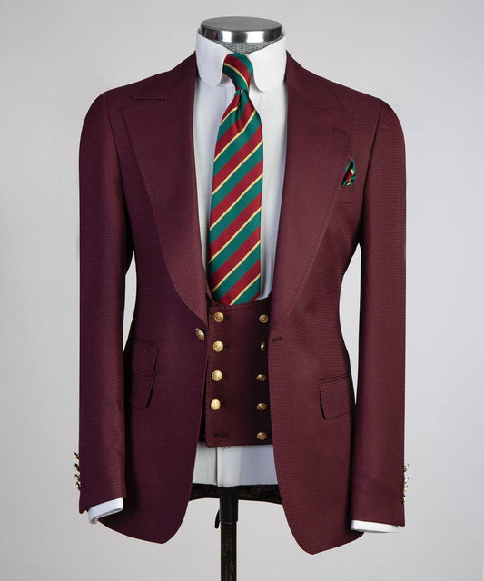 Men's Classic Suit -3 Piece Set -Burgundy