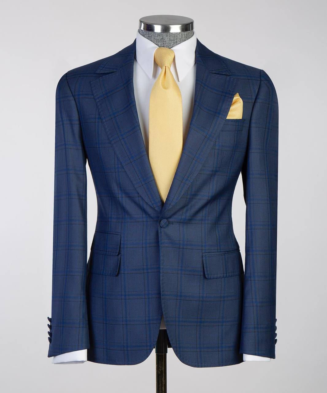 Men's Classic Blue Check Design Suit -3 Piece Set