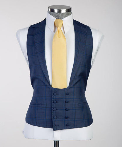 Men's Classic Blue Check Design Suit -3 Piece Set