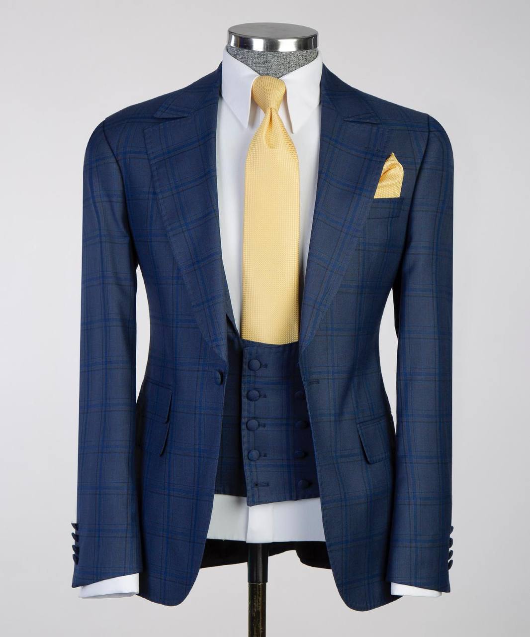 Men's Classic Blue Check Design Suit -3 Piece Set