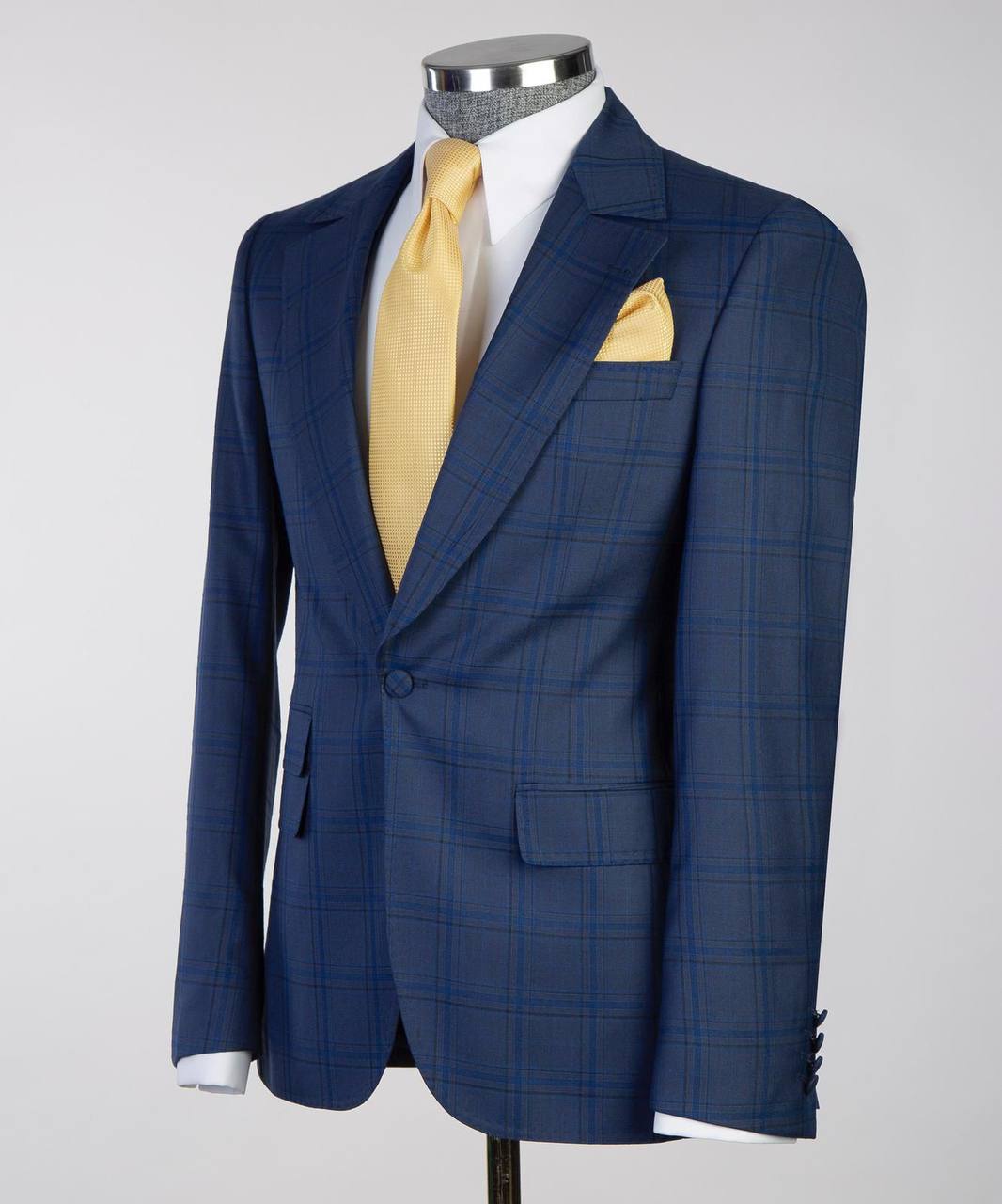 Men's Classic Blue Check Design Suit -3 Piece Set