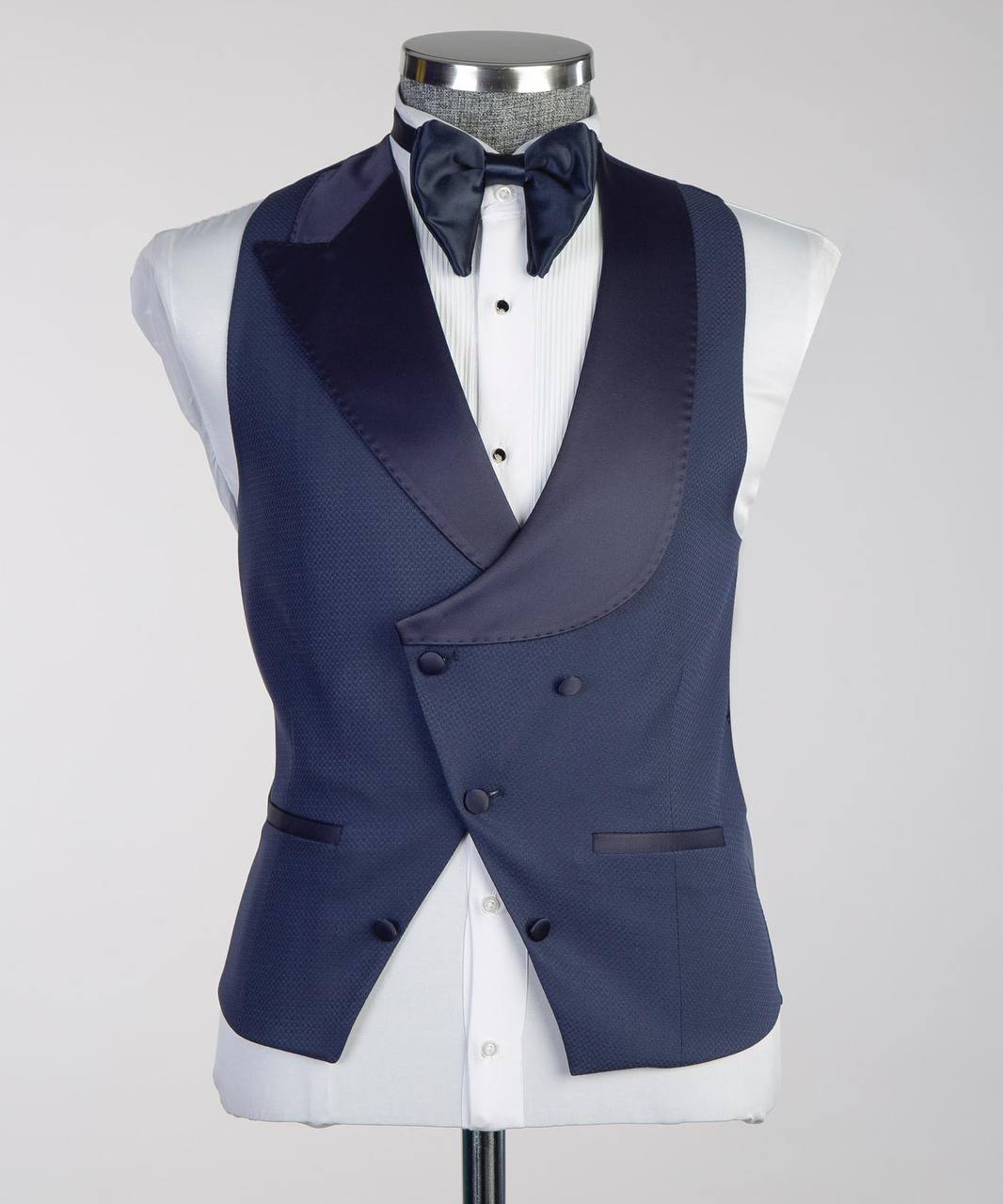 Men's Navy Tuxedo-Asymmetrical Satin Lapel
