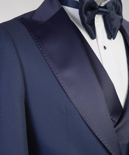 Men's Navy Tuxedo-Asymmetrical Satin Lapel