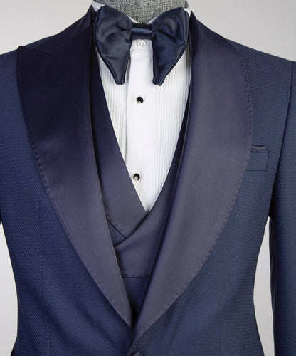 Men's Navy Tuxedo-Asymmetrical Satin Lapel