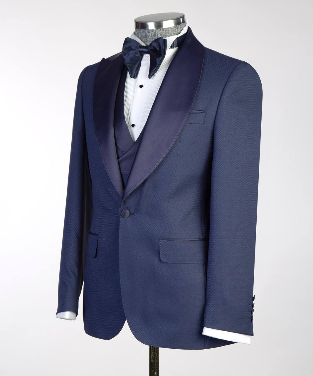 Men's Navy Tuxedo-Asymmetrical Satin Lapel