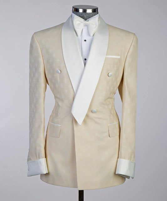 Exclusive Cream Tuxedo with White Satin Cross Lapel